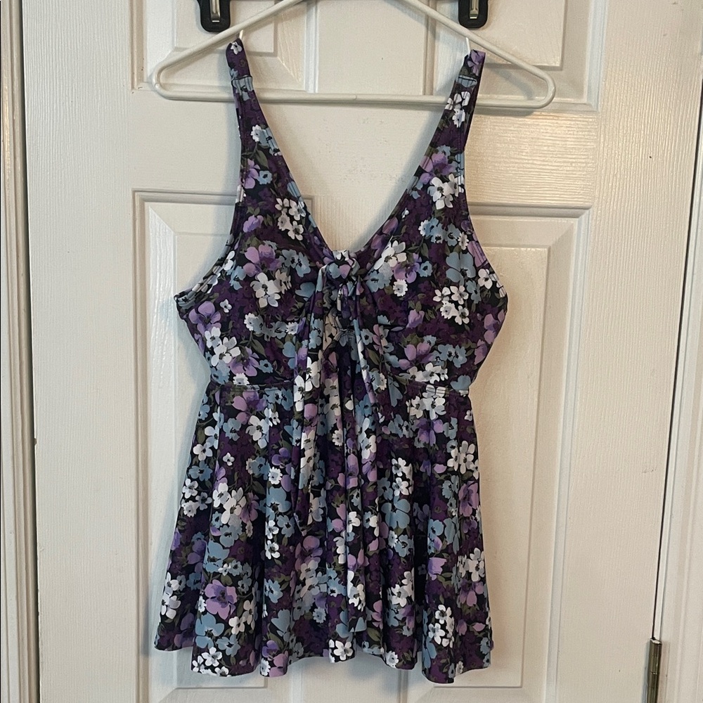 BloomChic Purple Floral Tie-Front Swim Tank with Lavender and White Accents